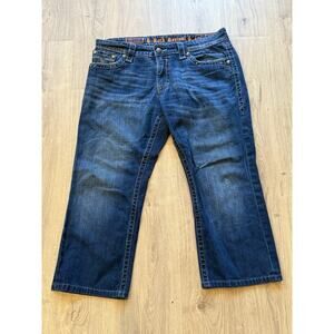 Rock Revival John Straight Jeans Men’s 38x26 Dark Wash Embroidered Pockets